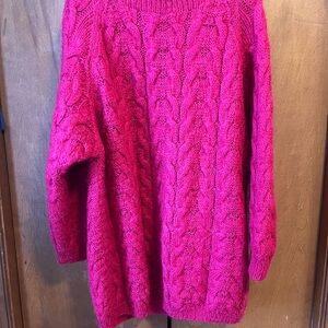 Vintage Valentines Day Sweater Fuscia Mohair Cable Knit  Oversized Sweater Dress